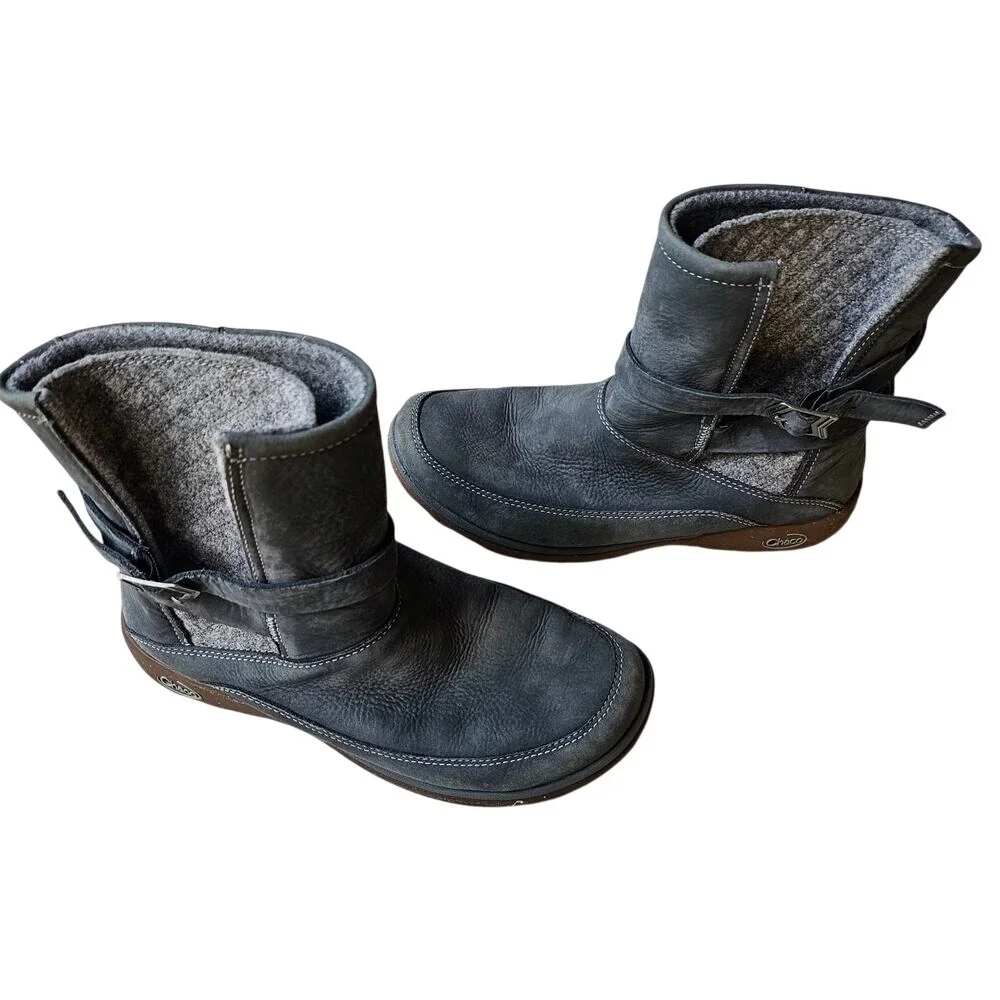 Chaco Hopi Grey Leather Felt Winter Comfy Boots Size 9